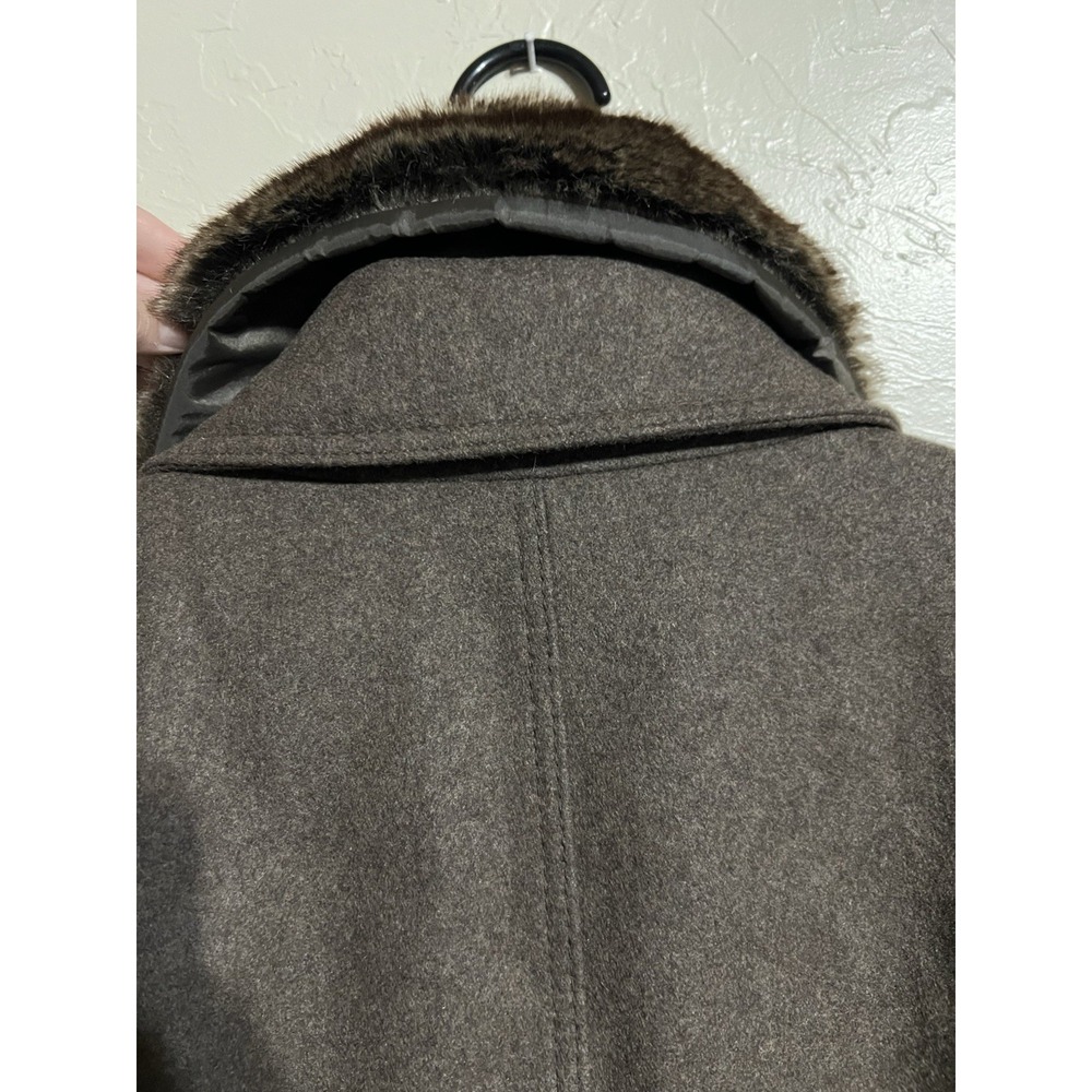 Laundry by Shelli Segal Brown Wool Blend Fit & Flare Pea Coat Faux Fur luxury 6 - Picture 6 of 9